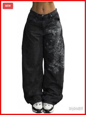 Baggy Mid-Low Waist Barrel Jeans Gothic Denim Streetwear